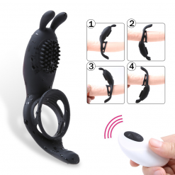 9 Speed Penis Vibrating Ring Male Rabbit Vibrator Time Delay Wireless Remote Silicone Rings Vibrator Sex Toys for Men Couple