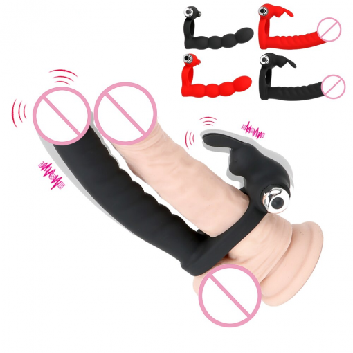 OLO Double Penetration Anal Bead Plug Vibrator Cock Vibrator Ring Strapon Dildo Sex Toys for Men Couple Prostate Massager
